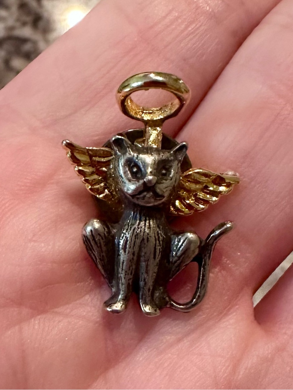 Guardian Angel Cat Pendant / Pin / Brooch- Vintage Camco